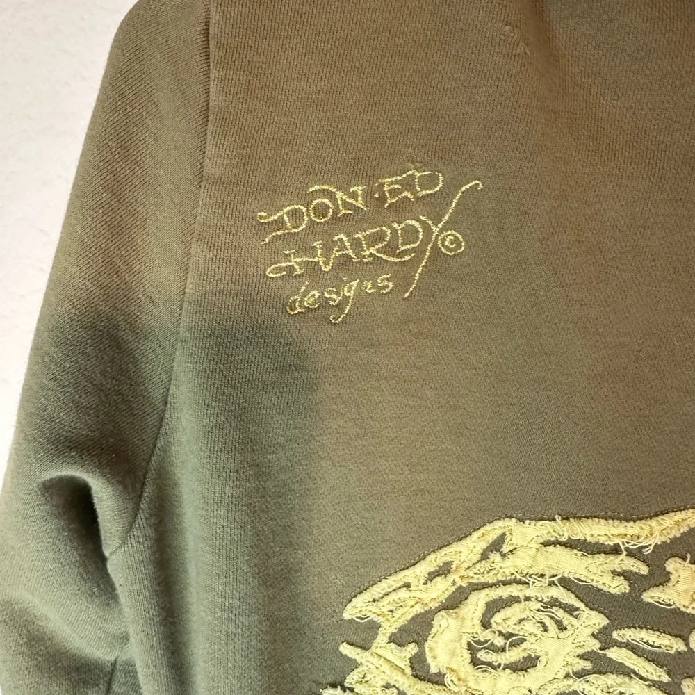 Vintage Ed Hardy Olive Green Hoodie with Black Accents - Picture 11 of 14